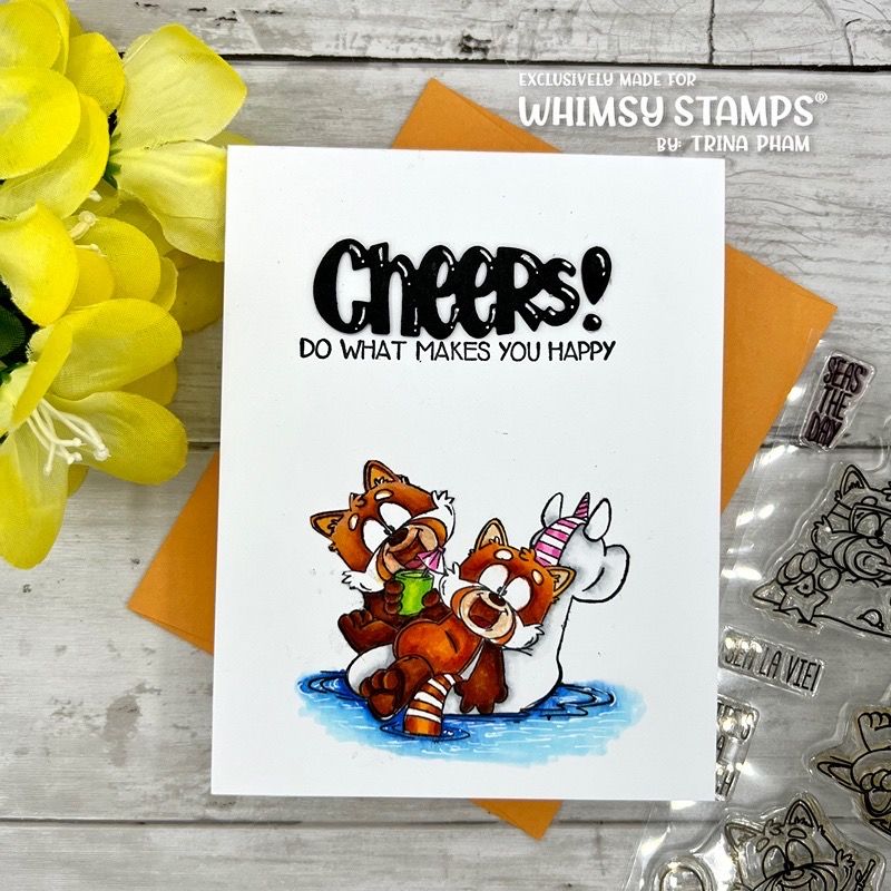 Whimsy Stamps Red Panda Beach Clear Stamps DP1115 Cheers