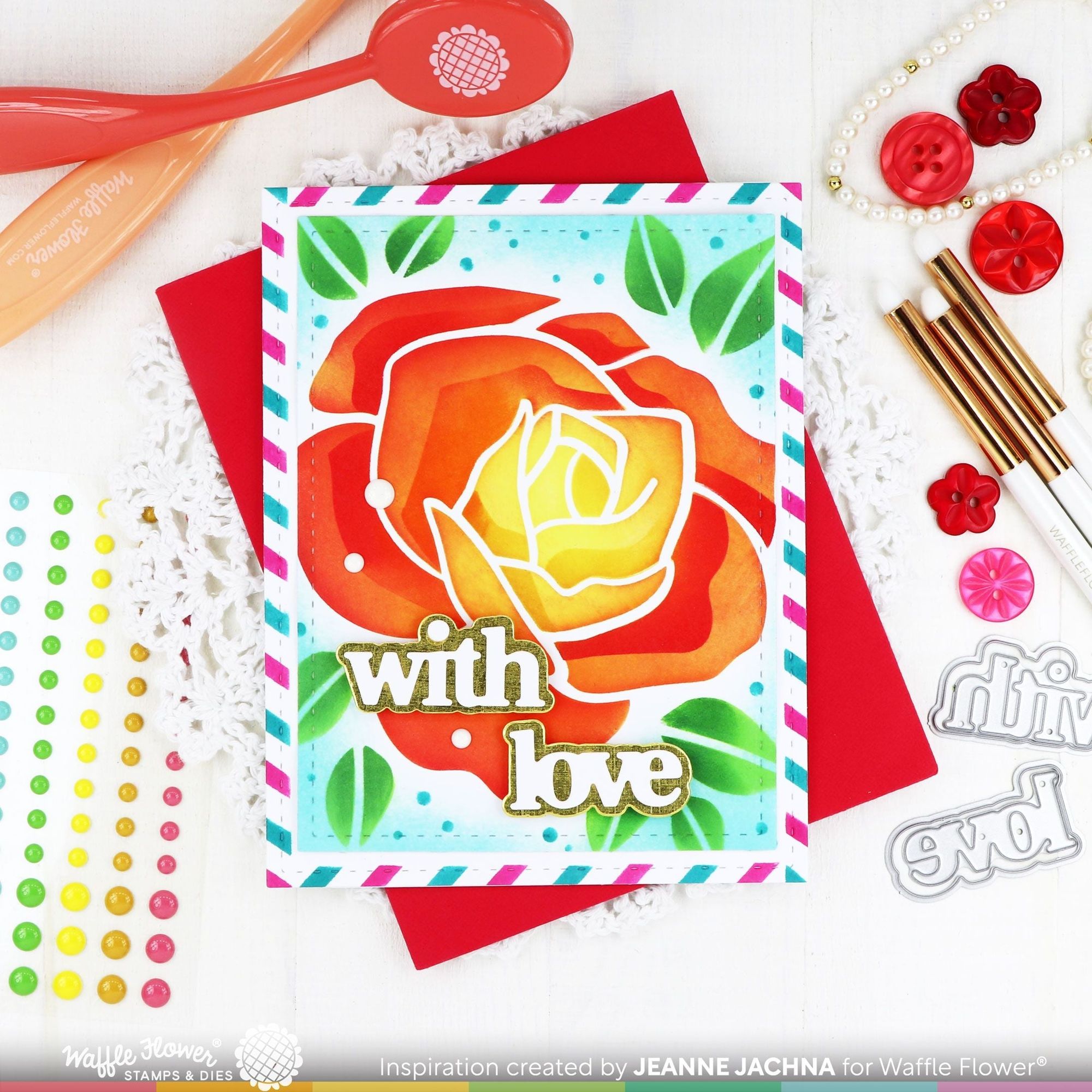 Waffle Flower Lovely Rose Stencils Duo 421607 with love