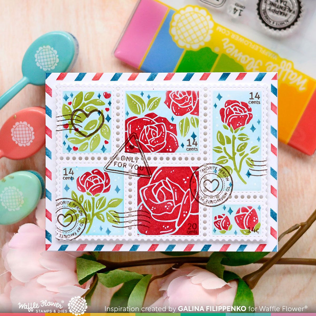 Waffle Flower Postage Collage Rose Stencils 421598 only for you