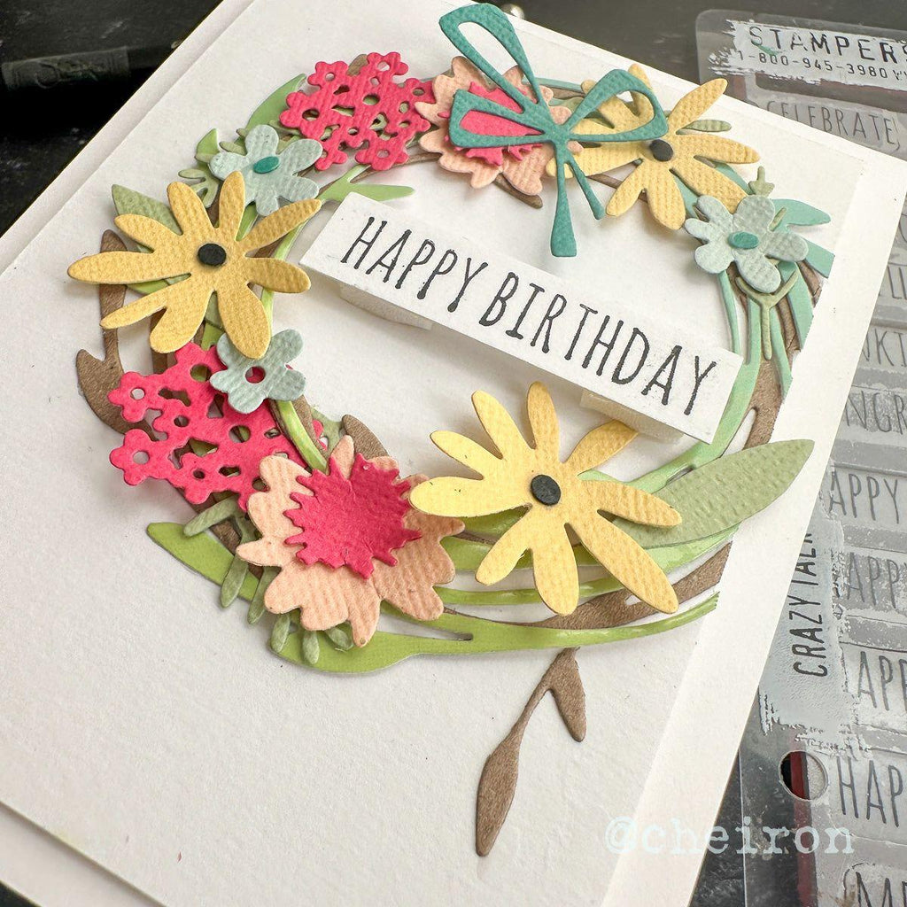Tim Holtz Distress 8.5 x 11 Kraft Heavystock Ranger tda76384 Floral Wreath Birthday Card | color-code:ALT07