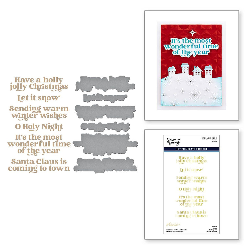 glp-433 Spellbinders Wonderful Winter Sentiments Glimmer Hot Foil Plate and Etched Die Set product image