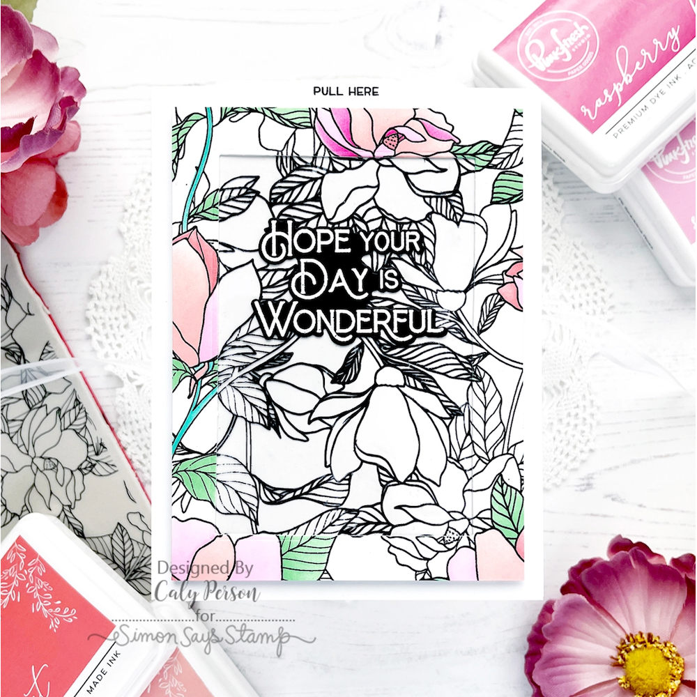 PinkFresh Studio MAGNOLIA PATTERN Stencil Set 191423 Hope Your Day Is Wonderful Card | color-code:ALT01