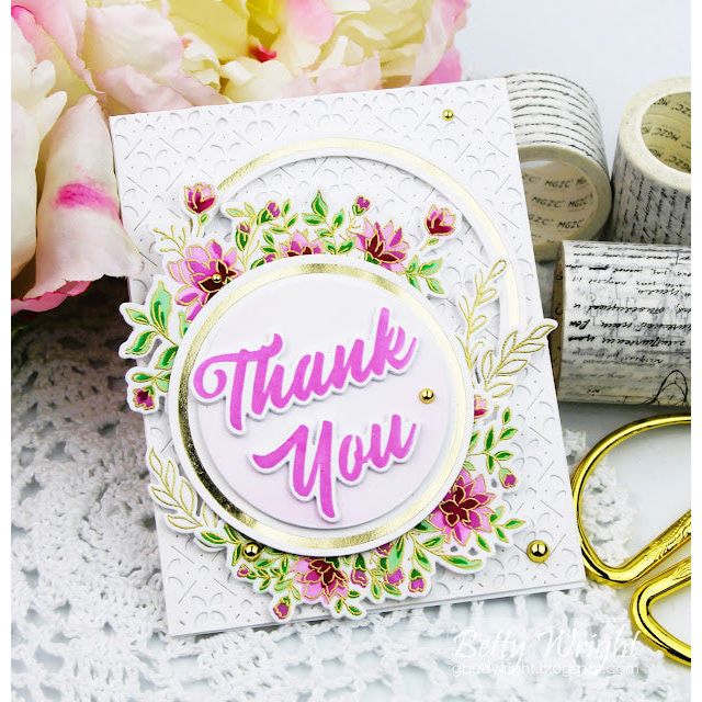 PinkFresh Studio Circle Floral Stencil 194623 Thank You | color-code:ALT02