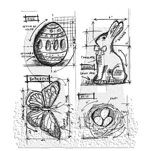 Simon Says Stamp! Tim Holtz Cling Rubber Stamps EASTER BLUEPRINTS cms144