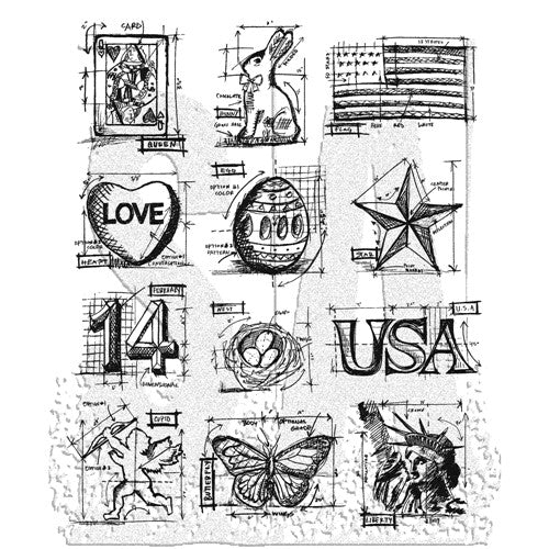 TIM HOLTZ CLING Rubber Stamps - Valentine Blueprint CMS143 £30.99