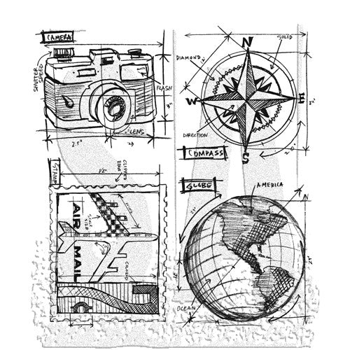 Simon Says Stamp! Tim Holtz Cling Rubber Stamps TRAVEL BLUEPRINT CMS148