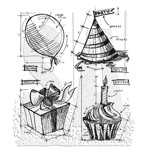 Simon Says Stamp! Tim Holtz Cling Rubber Stamps BIRTHDAY BLUEPRINT CMS153