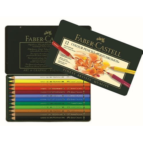 Simon Says Stamp! Faber-Castell POLYCHROMOS COLORED PENCILS 12 Piece Set in Tin 110012