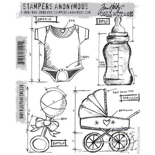 Simon Says Stamp! Tim Holtz Cling Rubber Stamps  BABY BLUEPRINT CMS228