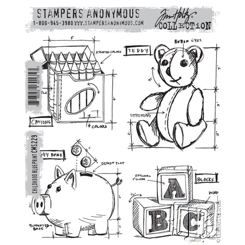 Tim Holtz Stampers Anonymous Cling Stamps Blueprint Collection