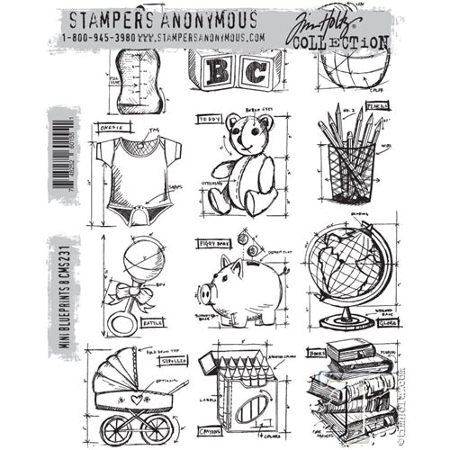 Tim Holtz Cling Rubber Stamps MINI BLUEPRINTS 8 CMS231 Simon Says Stamp