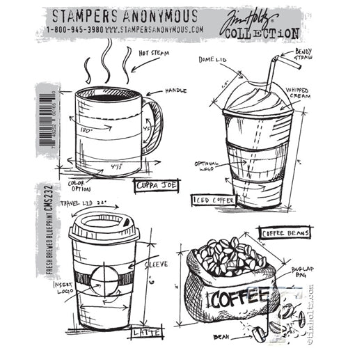 Simon Says Stamp! Tim Holtz Cling Rubber Stamps FRESHLY BREWED BLUEPRINT CMS232