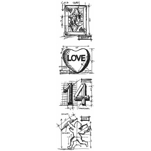 Simon Says Stamp! Tim Holtz Mini Blueprints Strip VALENTINE Cling Rubber Stamps THMB004