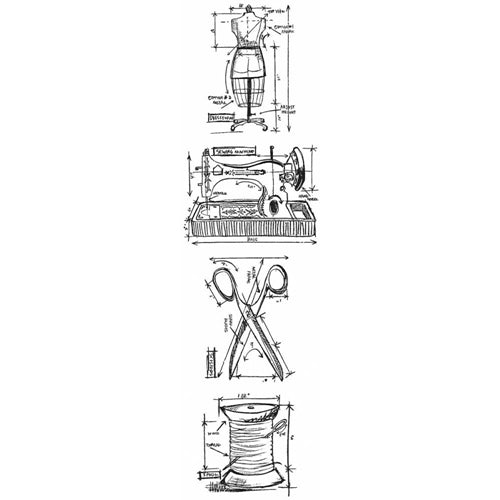 Simon Says Stamp! Tim Holtz Mini Blueprints Strip SEWING Cling Rubber Stamps THMB007