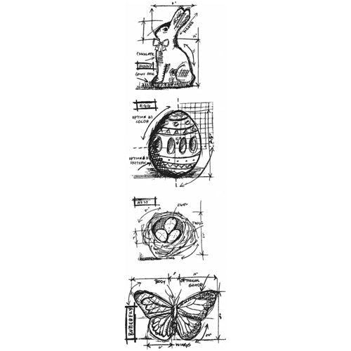 Simon Says Stamp! Tim Holtz Mini Blueprints Strip EASTER Cling Rubber Stamps THMB005