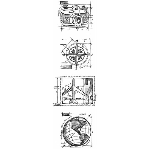 Simon Says Stamp! Tim Holtz Mini Blueprints Strip TRAVEL Cling Rubber Stamps THMB008