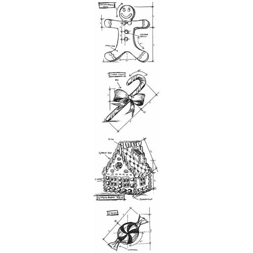 Simon Says Stamp! Tim Holtz Mini Blueprints Strip CHRISTMAS 3 Cling Rubber Stamps THMB015