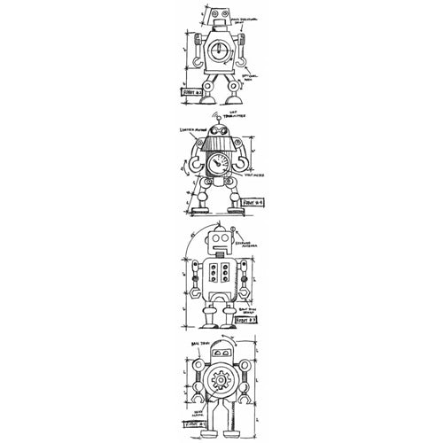 Simon Says Stamp! Tim Holtz Mini Blueprints Strip ROBOT Cling Rubber Stamps THMB026