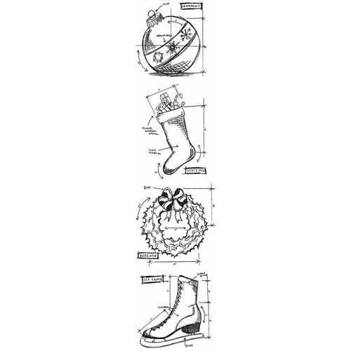 Simon Says Stamp! Tim Holtz Mini Blueprints Strip CHRISTMAS 2 Cling Rubber Stamps THMB014
