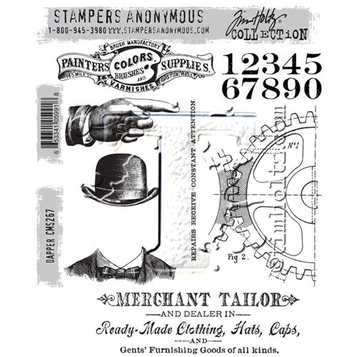 Tim Holtz Cling Stamps 7X8.5 Dapper