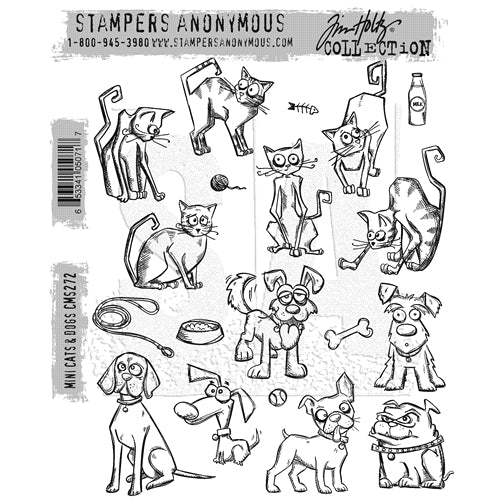 Simon Says Stamp! Tim Holtz Cling Rubber Stamps MINI CRAZY CATS AND DOGS CMS272