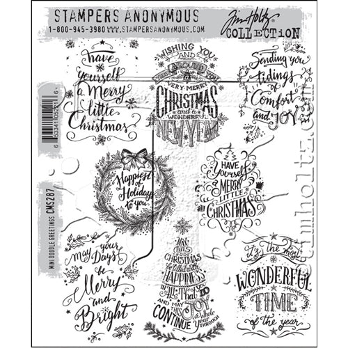 Simon Says Stamp! Tim Holtz Cling Rubber Stamps MINI DOODLE GREETINGS CMS287
