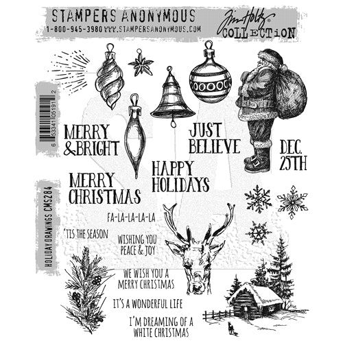 Tim Holtz Cling Rubber Stamps FESTIVE SKETCH CMS283