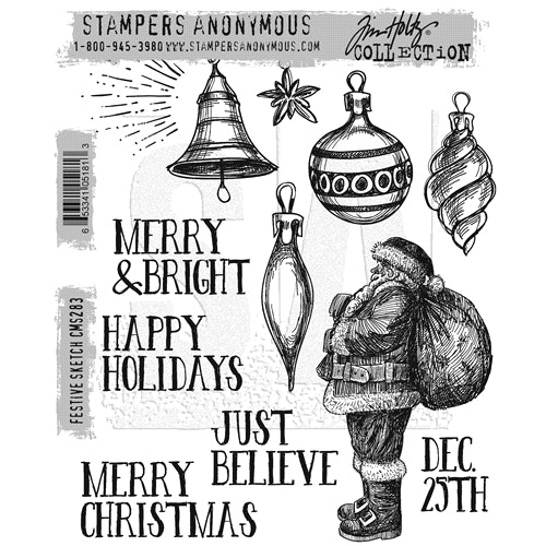 Simon Says Stamp! Tim Holtz Cling Rubber Stamps FESTIVE SKETCH CMS283