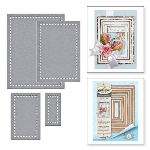 Simon Says Stamp! S5 308 Spellbinders HEMSTITCH RECTANGLES Etched Dies Venise Lace by Becca Feeken