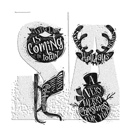 Simon Says Stamp! Tim Holtz Cling Rubber stamps CARVED CHRISTMAS 3 CMS315