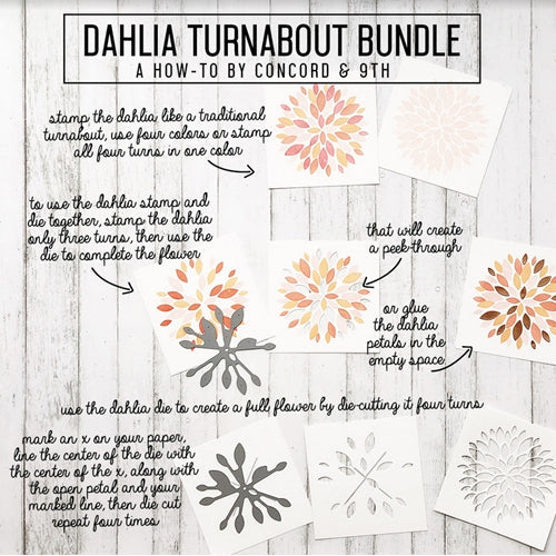 Simon Says Stamp! Concord & 9th DAHLIA TURNABOUT Clear Stamp Set 10293