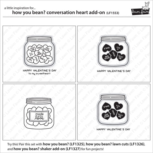 Simon Says Stamp! Lawn Fawn HOW YOU BEAN CONVERSATION HEART ADD-ON Clear Stamps LF1553