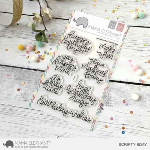 Simon Says Stamp! Mama Elephant Clear Stamps SCRIPTY BDAY