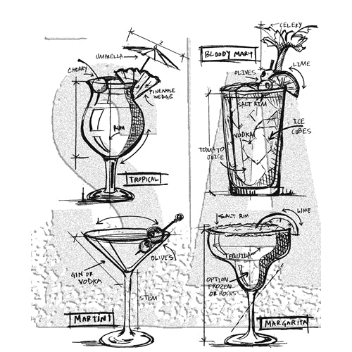 Tim Holtz Cling Stamps 7X8.5 Cocktails Blueprint