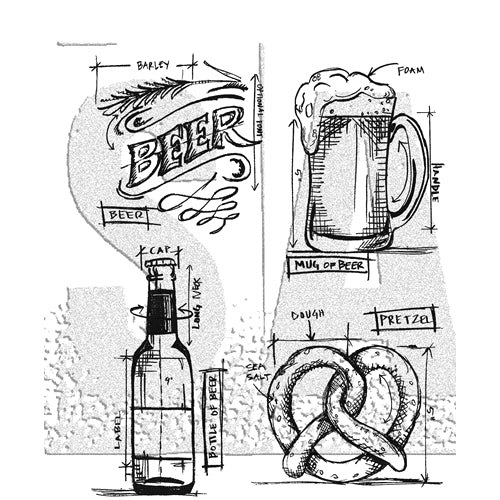 Simon Says Stamp! Tim Holtz Cling Rubber Stamps BEER BLUEPRINT CMS334