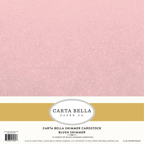 Carta Bella Designer Shimmer 111lb Cover Cardstock Blush 12inX12in