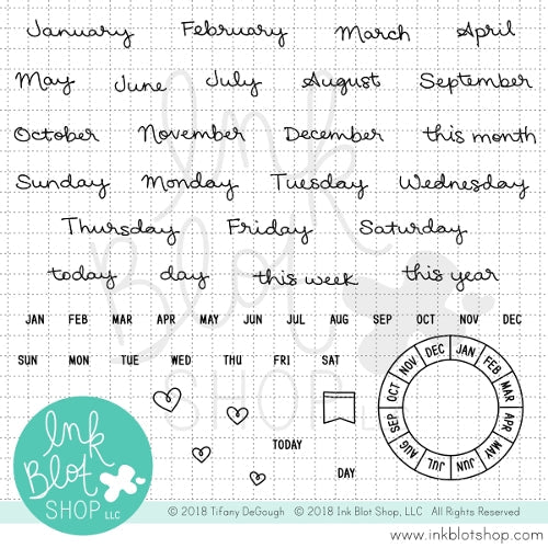 Simon Says Stamp! Ink Blot Shop Clear Stamp Set MONTHS AND DAYS CALENDAR BUILDER inbl034