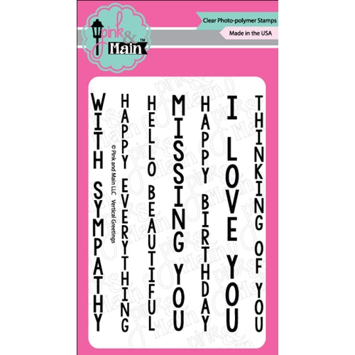 Simon Says Stamp! Pink and Main VERTICAL GREETINGS Clear Stamps PM0280