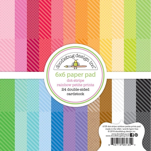 Simon Says Stamp! Doodlebug DOT STRIPE RAINBOW PETITE PRINTS 6x6 Inch Paper Pad 6135