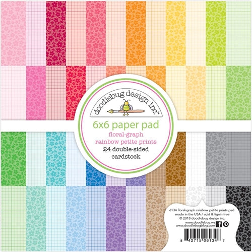 Simon Says Stamp! Doodlebug FLORAL GRAPH RAINBOW PETITE PRINTS 6x6 Inch Paper Pad 6134