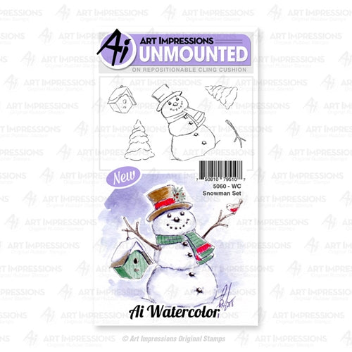 Simon Says Stamp! Art Impressions Watercolor SNOWMAN Cushion Cling Stamps 5060