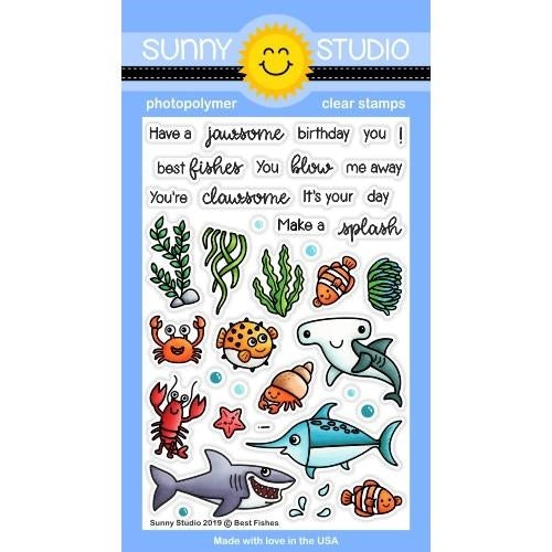 Simon Says Stamp! Sunny Studio BEST FISHES Clear Stamps SSCL 216