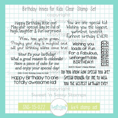 Simon Says Stamp! Sweet 'N Sassy BIRTHDAY INNIES FOR KIDS Clear Stamp Set sns-15-022