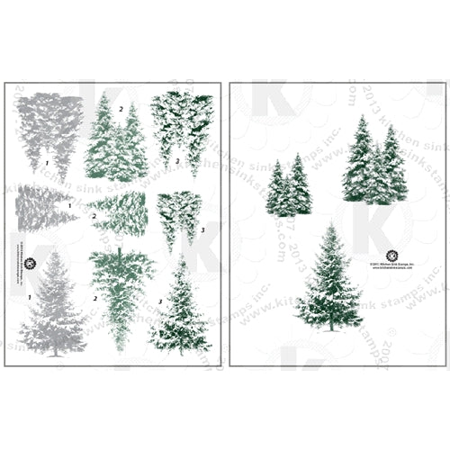 Simon Says Stamp! Kitchen Sink Stamps SNOWY PINE TREES kss022