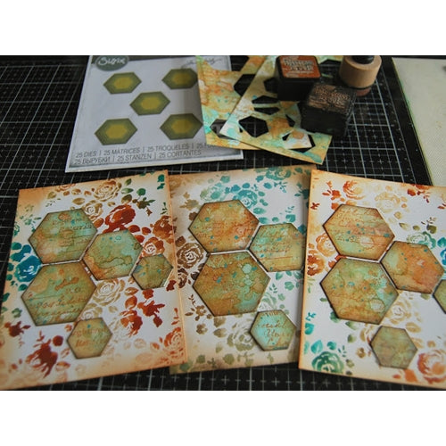 Simon Says Stamp! Tim Holtz Sizzix STACKED TILES HEXAGONS Thinlits Die Set 664420 | color-code:ALT4