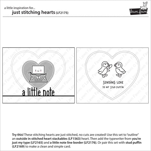 Simon Says Stamp! Lawn Fawn JUST STITCHING HEARTS Die Cuts LF2175