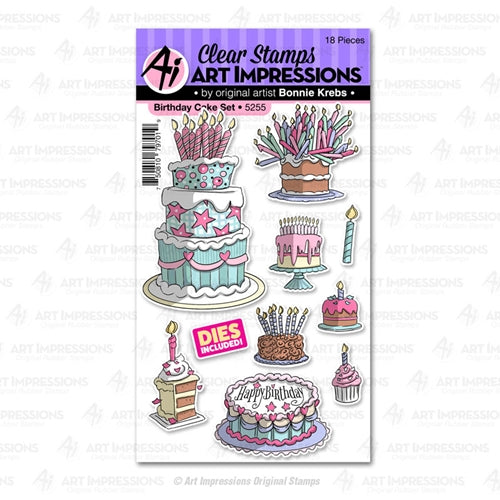 Simon Says Stamp! Art Impressions BIRTHDAY CAKE Clear Stamps and Dies 5255