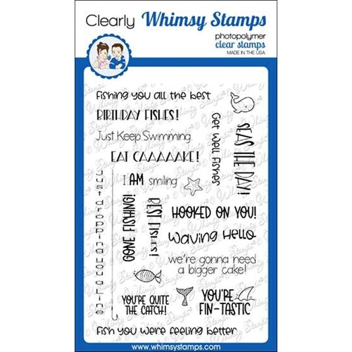 Simon Says Stamp! Whimsy Stamps BIG FISHES SENTIMENTS Clear Stamps C1318