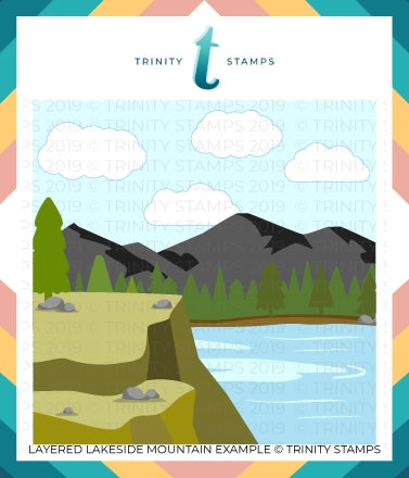Simon Says Stamp! Trinity Stamps LAYERED LAKESIDE MOUNTAIN 6 x 6 Stencil Set of 3 tss017