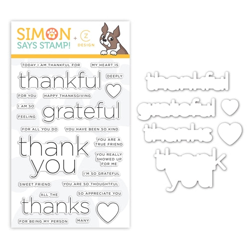 Simon Says Stamp! CZ Design Stamps and Dies CLEAN LINE GRATITUDE set355clg